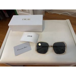 Christian Dior Oversized Square Sunglasses Gold Metal Black Lenses w/ Case